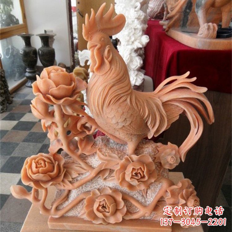 徐州晚霞红石雕公鸡雕塑
