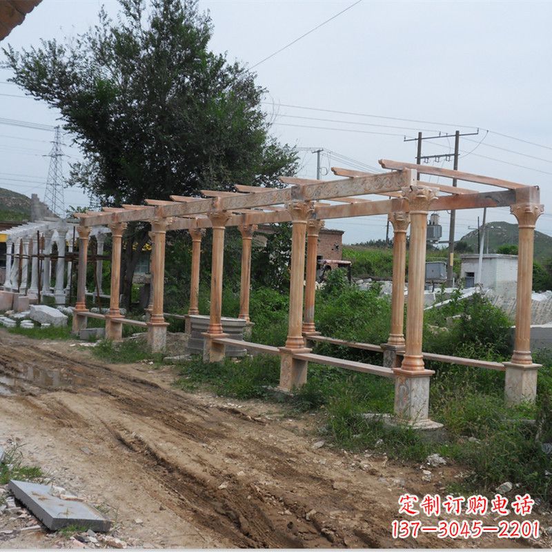 徐州晚霞红石雕花架长廊