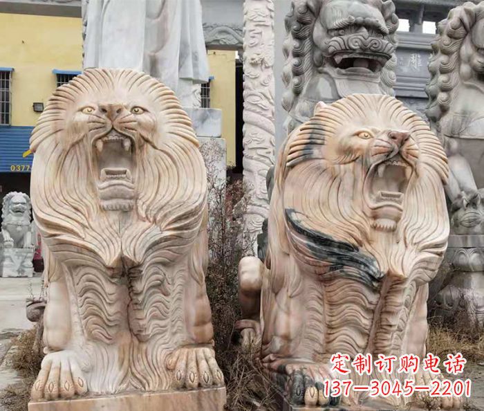 徐州晚霞红石雕欧式石狮子