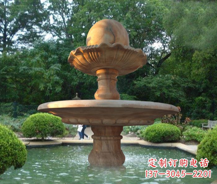 徐州晚霞红双层风水球喷泉公园石雕