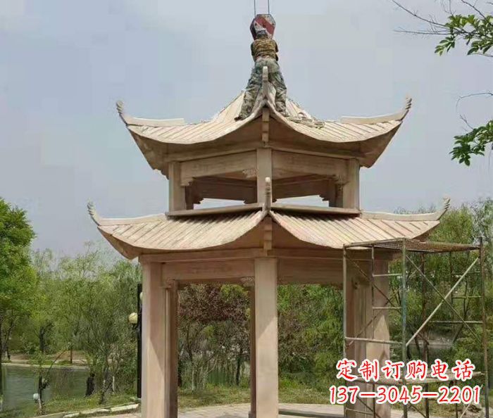 徐州晚霞红双层凉亭石雕 (2)
