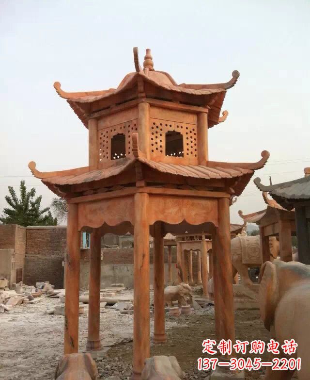 徐州晚霞红双层凉亭石雕