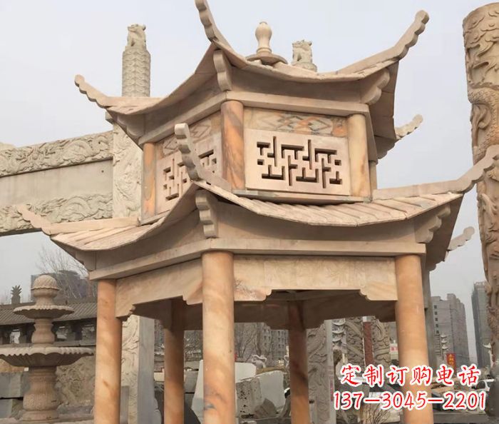 徐州晚霞红双层石雕凉亭