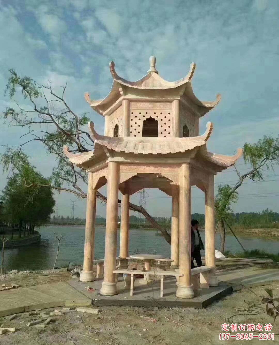 徐州晚霞红双层石凉亭 (2)