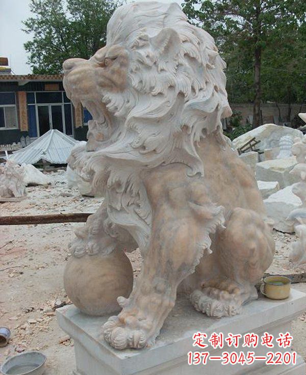 徐州晚霞红寺庙门口西洋狮子石雕