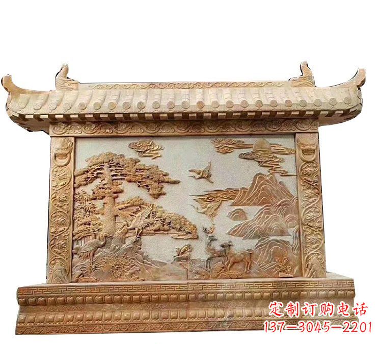 徐州晚霞红松鹤延年浮雕影壁