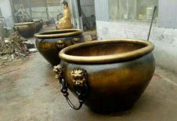 徐州铜雕圆形荷花水缸雕塑 (2)