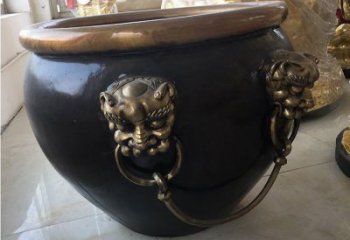 徐州铜雕圆形荷花水缸雕塑 (5)