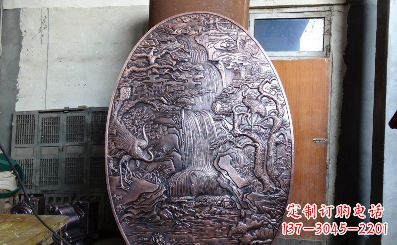 徐州仙鹤松林瀑布古代园林景观铜浮雕