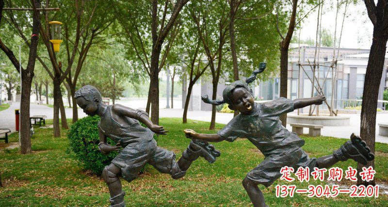 徐州小孩人物玩轮滑铜雕