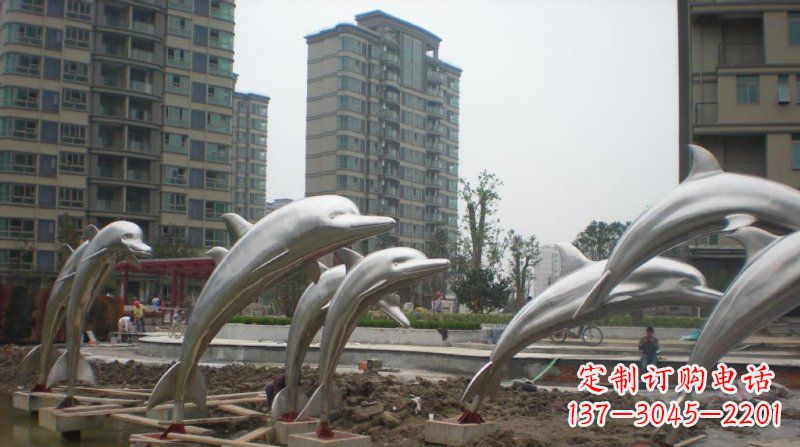 徐州小区不锈钢跳跃海豚雕塑