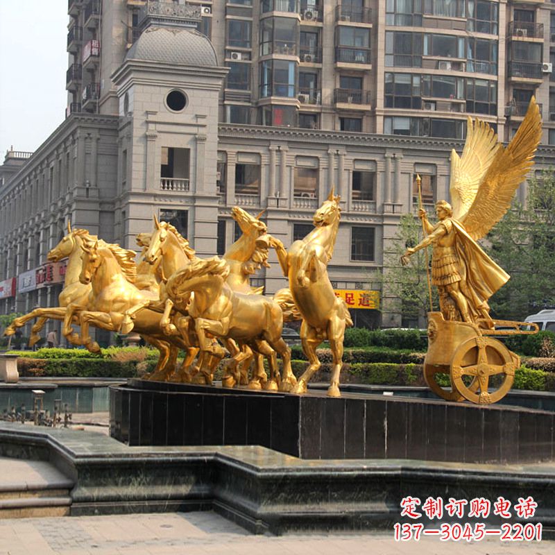 徐州小区大门阿波罗战车鎏金景观铜雕