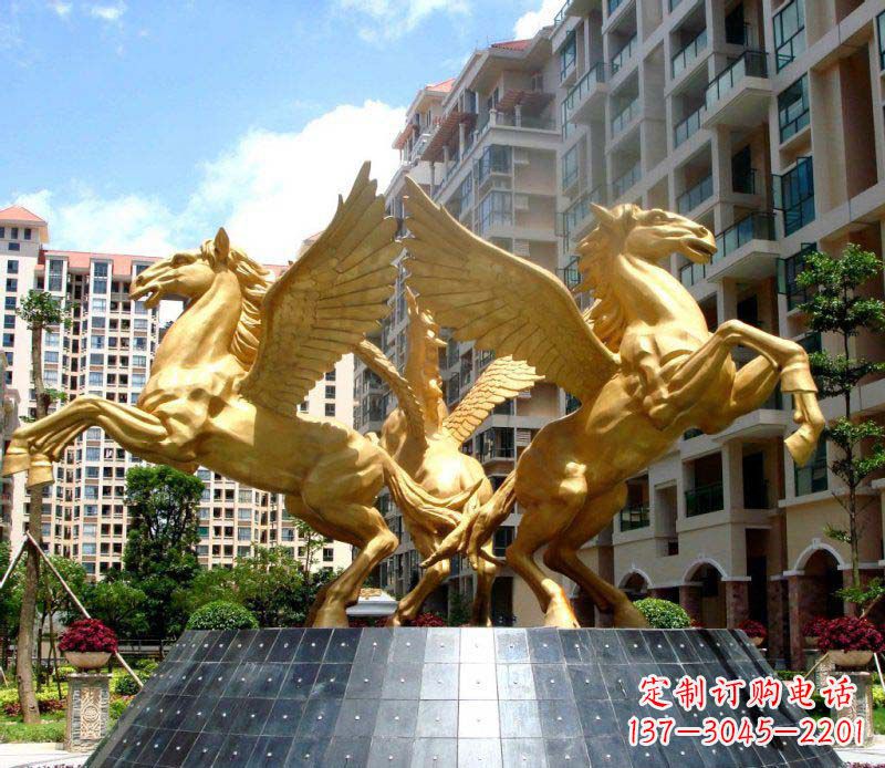 徐州小区飞马三匹马景观铜雕