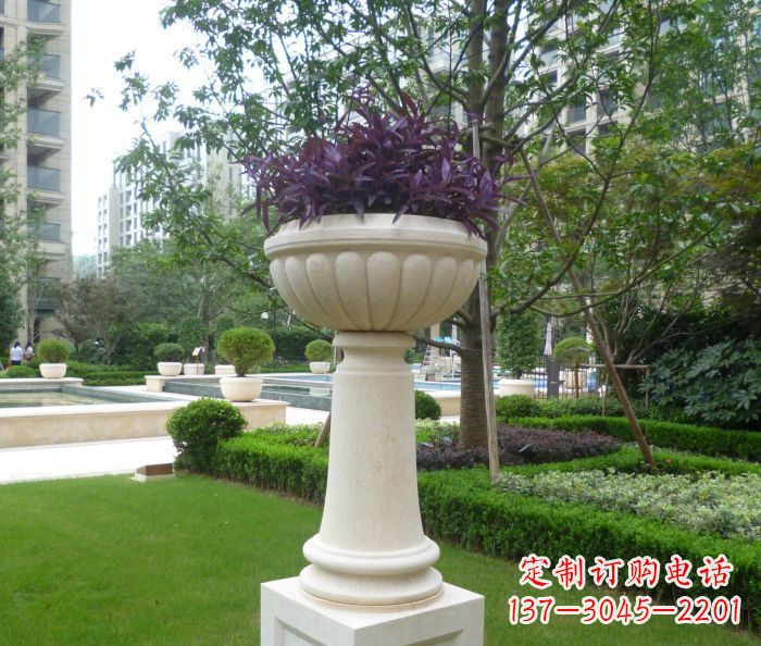 徐州小区景观汉白玉花盆石雕 (2)
