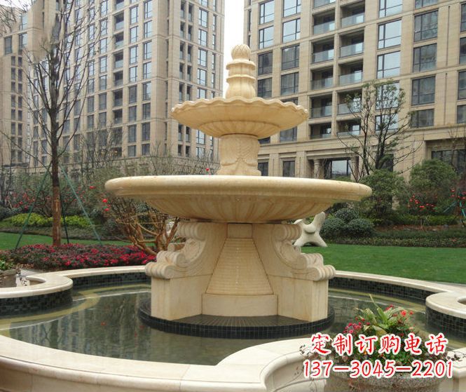 徐州小区景观晚霞红多层喷泉石雕 (3)