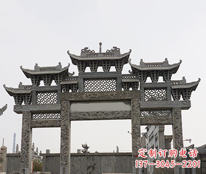 徐州园林仿古三门牌坊石雕 (4)