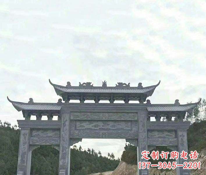 徐州园林仿古三门石牌坊景观石雕