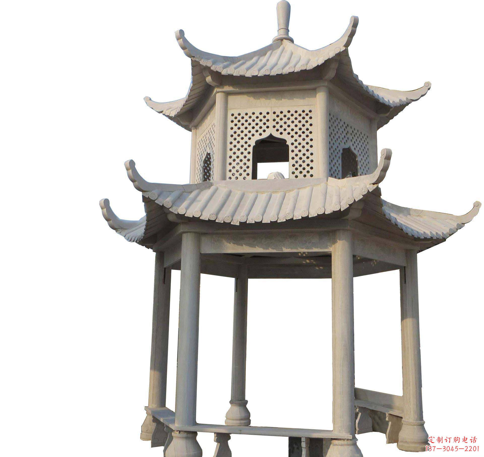 徐州园林景观大理石六角石雕双层凉亭