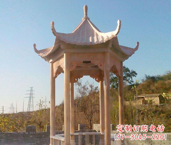 徐州园林景观晚霞红单层石雕凉亭