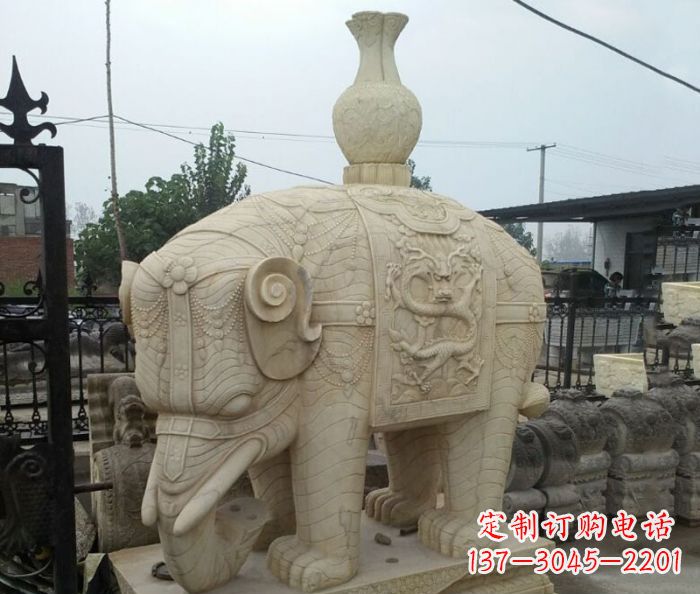 徐州园林景观驮瓶大象石雕