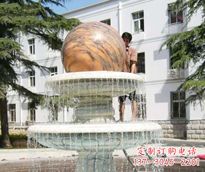 徐州园林景观晚霞红风水球喷泉石雕 (2)