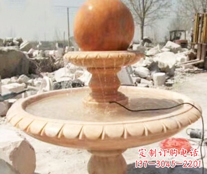 徐州园林景观晚霞红风水球喷泉石雕 (3)