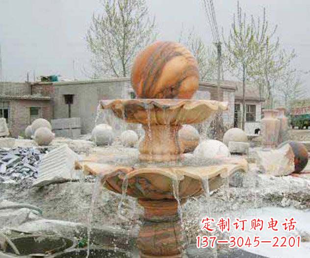 徐州园林景观晚霞红风水球喷泉石雕