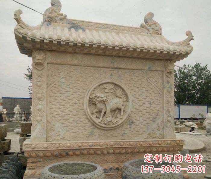 徐州园林景观晚霞红石雕影壁