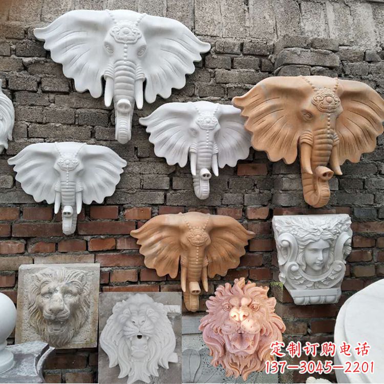 徐州园林喷水壁挂大象头部雕塑