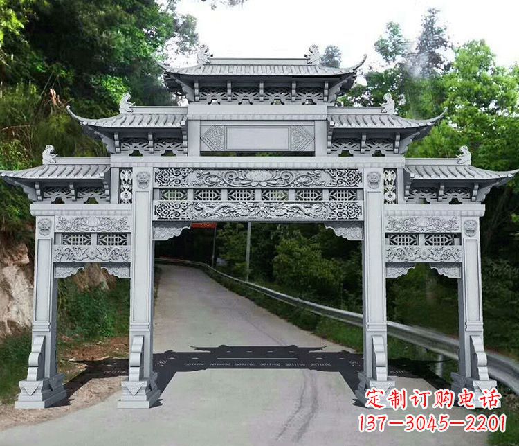 徐州园林三门石牌坊景观石雕