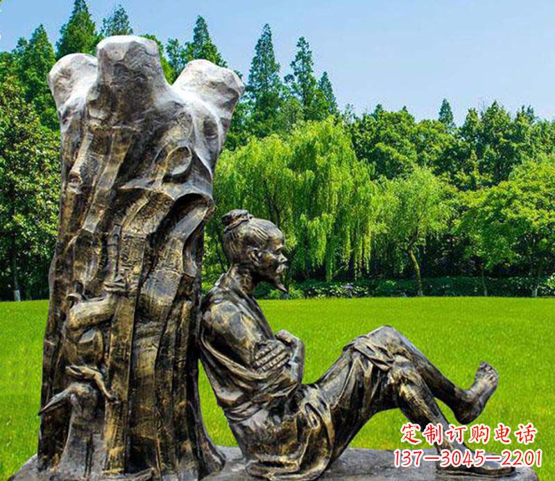 徐州园林守株待兔典故人物铜雕