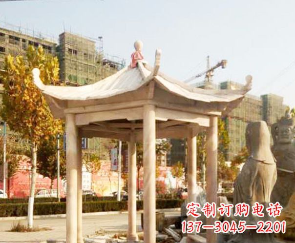 徐州园林晚霞红单层凉亭景观石雕