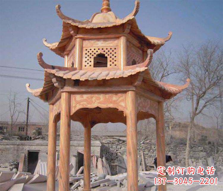 徐州园林晚霞红石凉亭景观石雕
