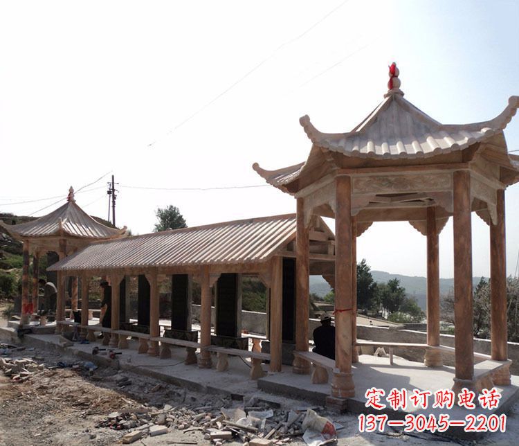 徐州园林晚霞红长廊凉亭景观石雕