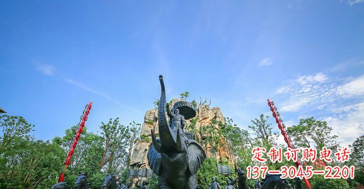 徐州园林站在大象上出征的将军人物小品铜雕
