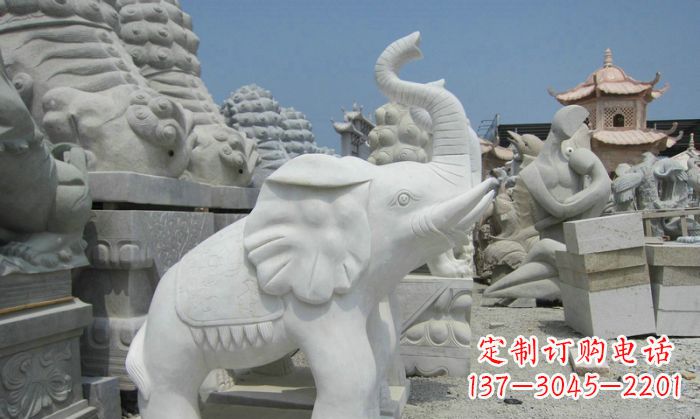 徐州招财动物汉白玉长鼻小象石雕