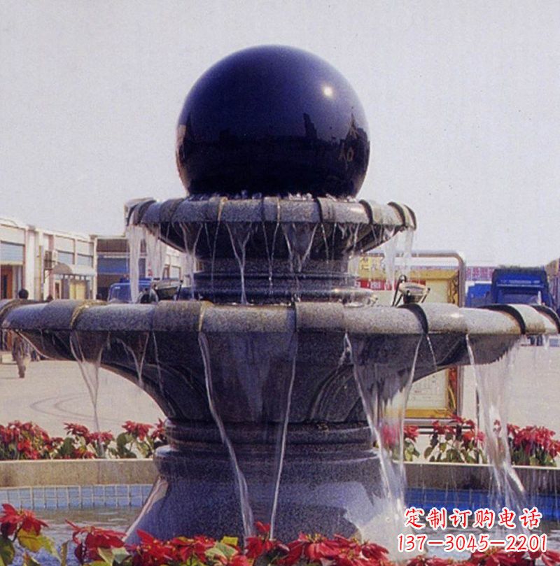 徐州中国黑双层风水球喷泉石雕