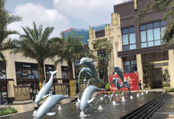 徐州小区广场水景海豚雕塑