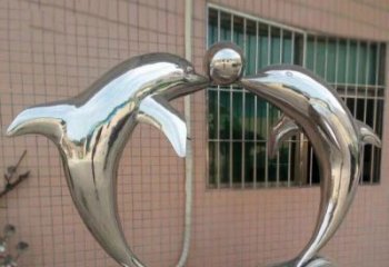 徐州校园不锈钢海豚顶球雕塑
