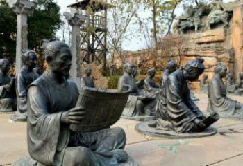 徐州园林看竹简书的古代人物景观铜雕