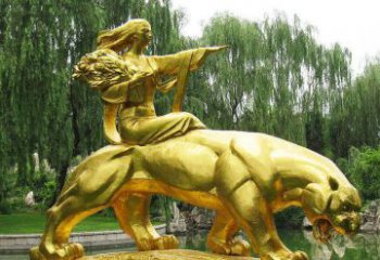 徐州园林骑老虎的美女人物鎏金景观铜雕