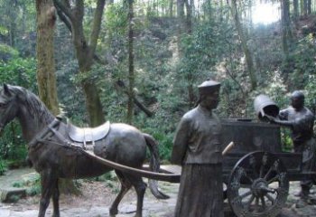 徐州园林清朝士兵和马车小品铜雕
