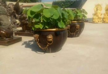 徐州铸铜狮子头水缸雕塑 